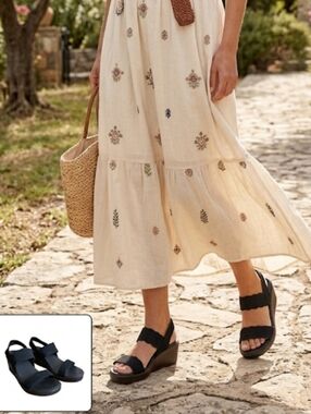 Skechers Cali Luxe Foam Black Wedge Sandals - Crochet Straps Sz 11